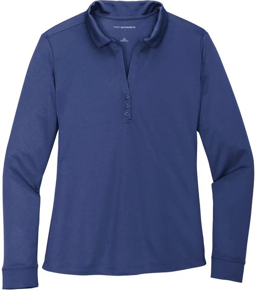 Port Authority Ladies Silk Touch Performance Long Sleeve Polo with custom logo embroidery