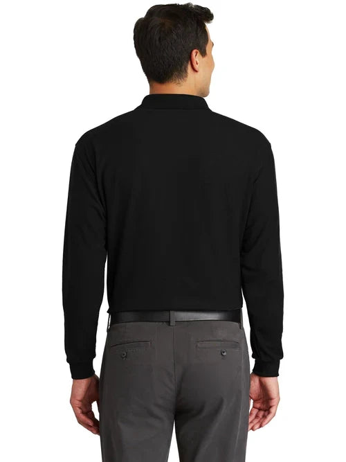 Port Authority Silk Touch Long Sleeve Polo with Pocket with custom logo embroidery