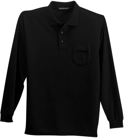 Port Authority Silk Touch Long Sleeve Polo with Pocket with custom logo embroidery