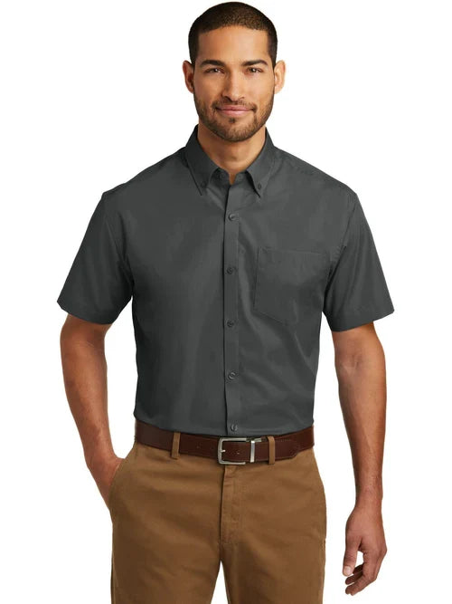Port Authority Short Sleeve Carefree Poplin Shirt with custom logo embroidery