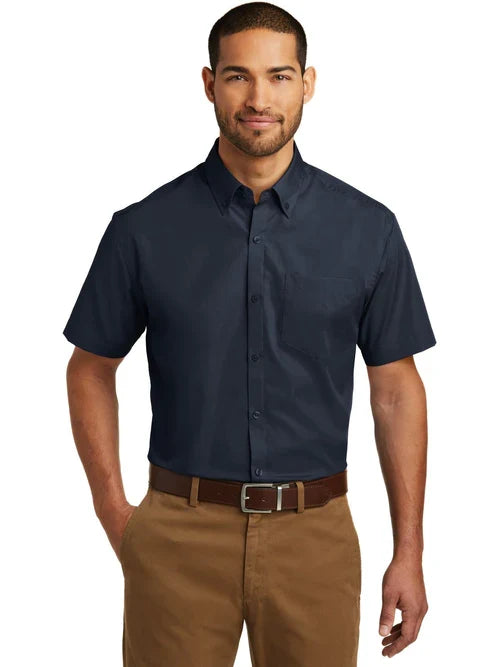 Port Authority Short Sleeve Carefree Poplin Shirt with custom logo embroidery