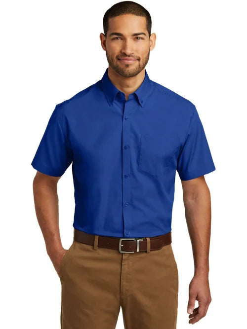 Port Authority Short Sleeve Carefree Poplin Shirt with custom logo embroidery
