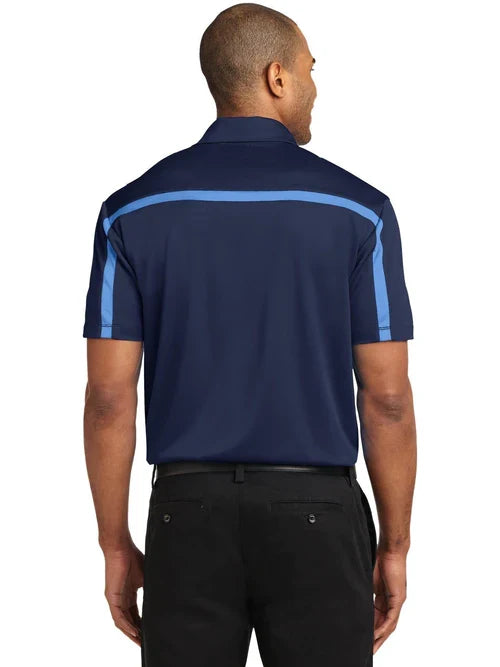 Port Authority Silk Touch Performance Colorblock Stripe Polo with custom logo embroidery