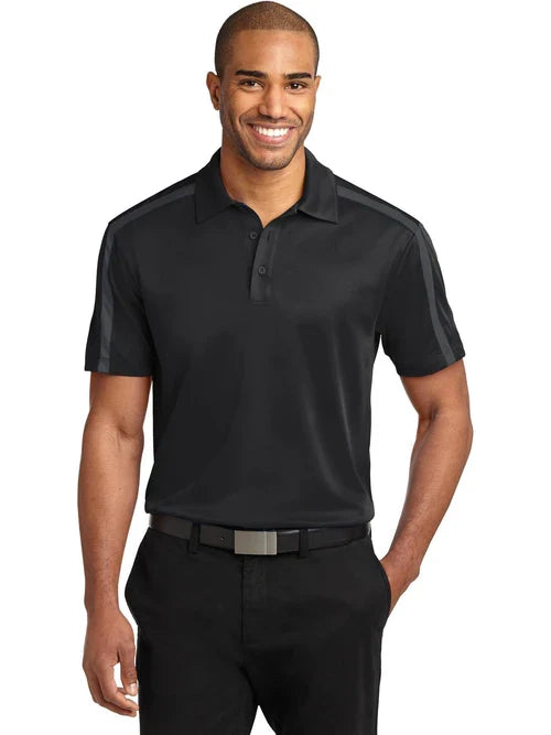 Port Authority Silk Touch Performance Colorblock Stripe Polo with custom logo embroidery