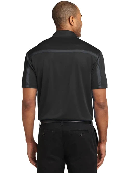 Port Authority Silk Touch Performance Colorblock Stripe Polo with custom logo embroidery