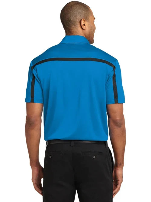 Port Authority Silk Touch Performance Colorblock Stripe Polo with custom logo embroidery