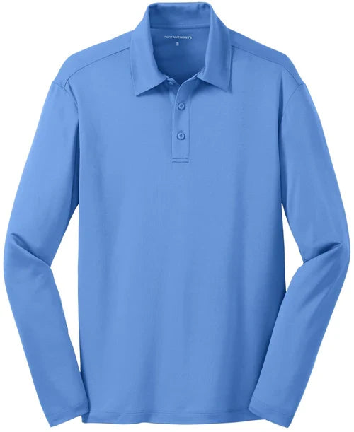 Port Authority Silk Touch Performance Long Sleeve Polo with custom logo embroidery