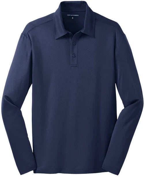 Port Authority Silk Touch Performance Long Sleeve Polo with custom logo embroidery