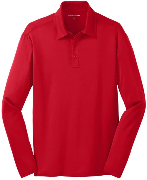 Port Authority Silk Touch Performance Long Sleeve Polo with custom logo embroidery
