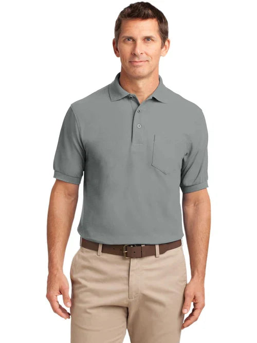 Port Authority Tall Silk Touch Polo with Pocket with custom logo embroidery