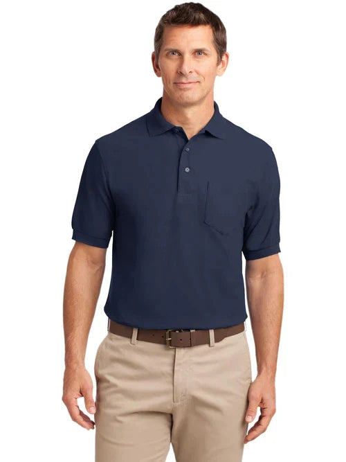 Port Authority Tall Silk Touch Polo with Pocket with custom logo embroidery