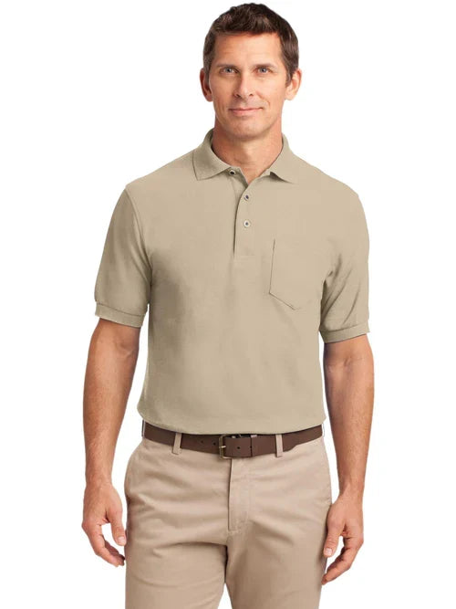 Port Authority Silk Touch Polo with Pocket with custom logo embroidery