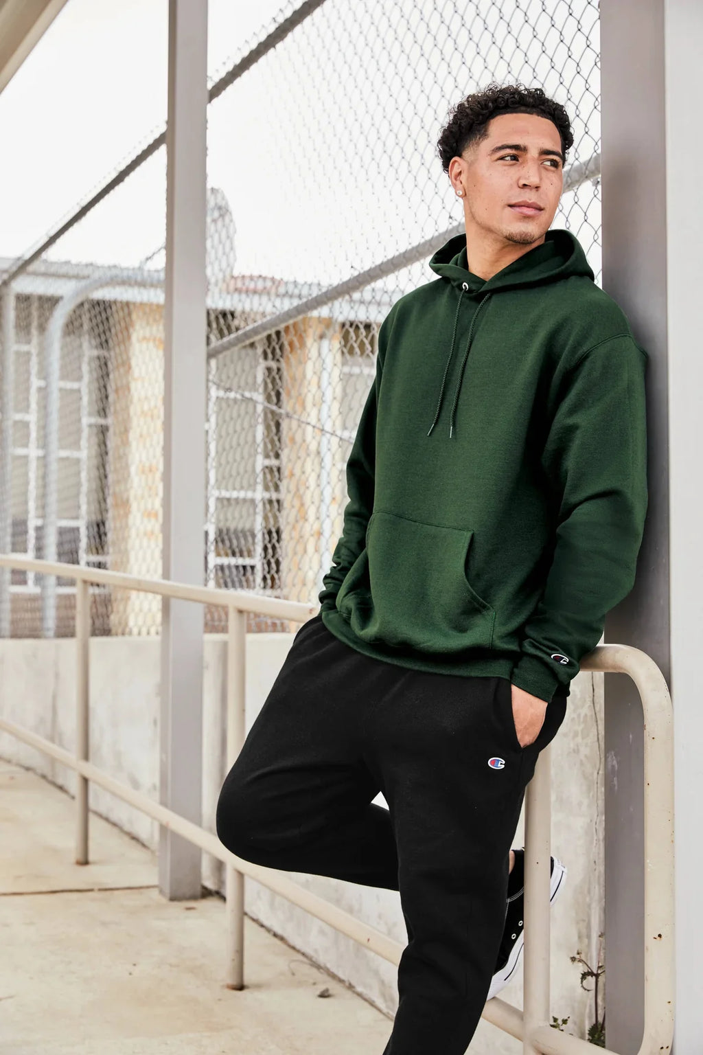 Champion Powerblend Pullover Hoodie with custom logo embroidery