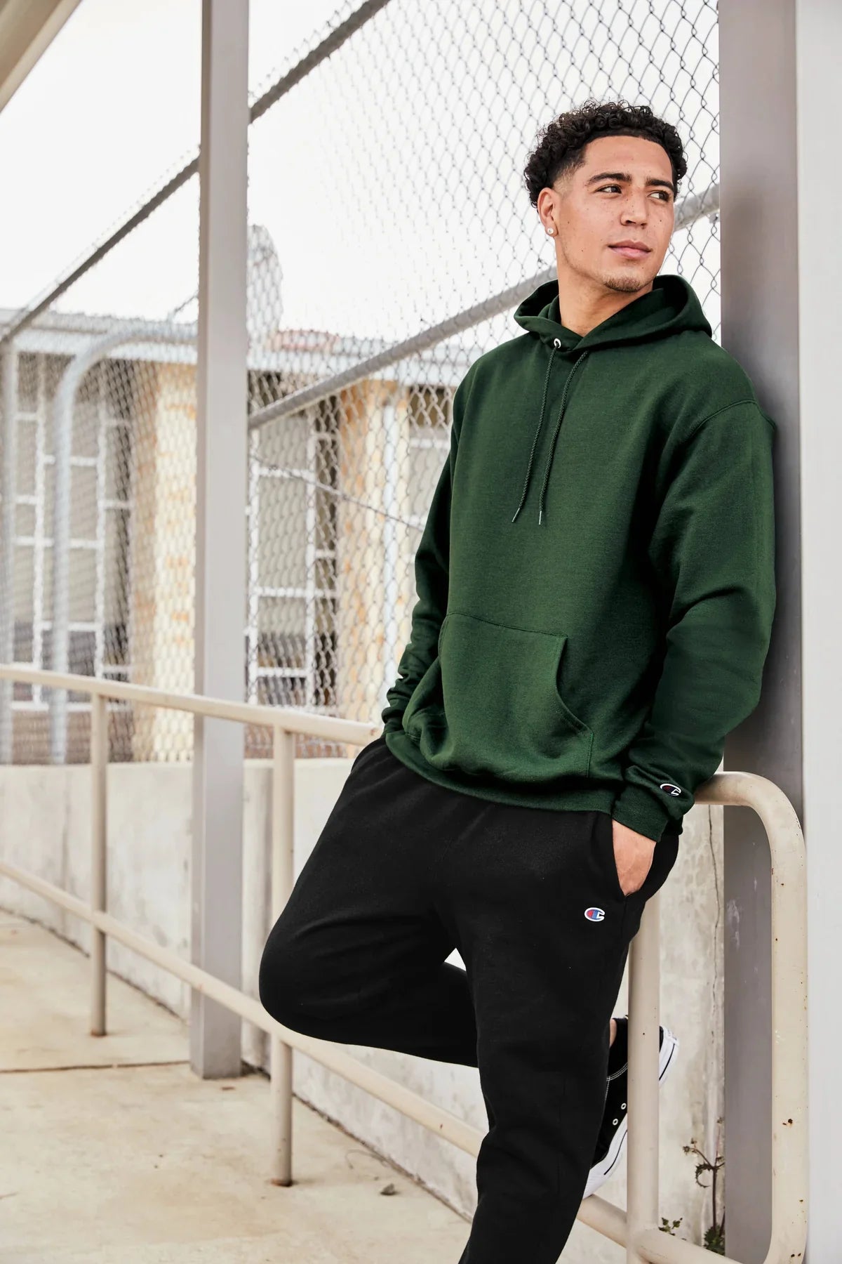 Champion Powerblend Pullover Hoodie with custom logo embroidery