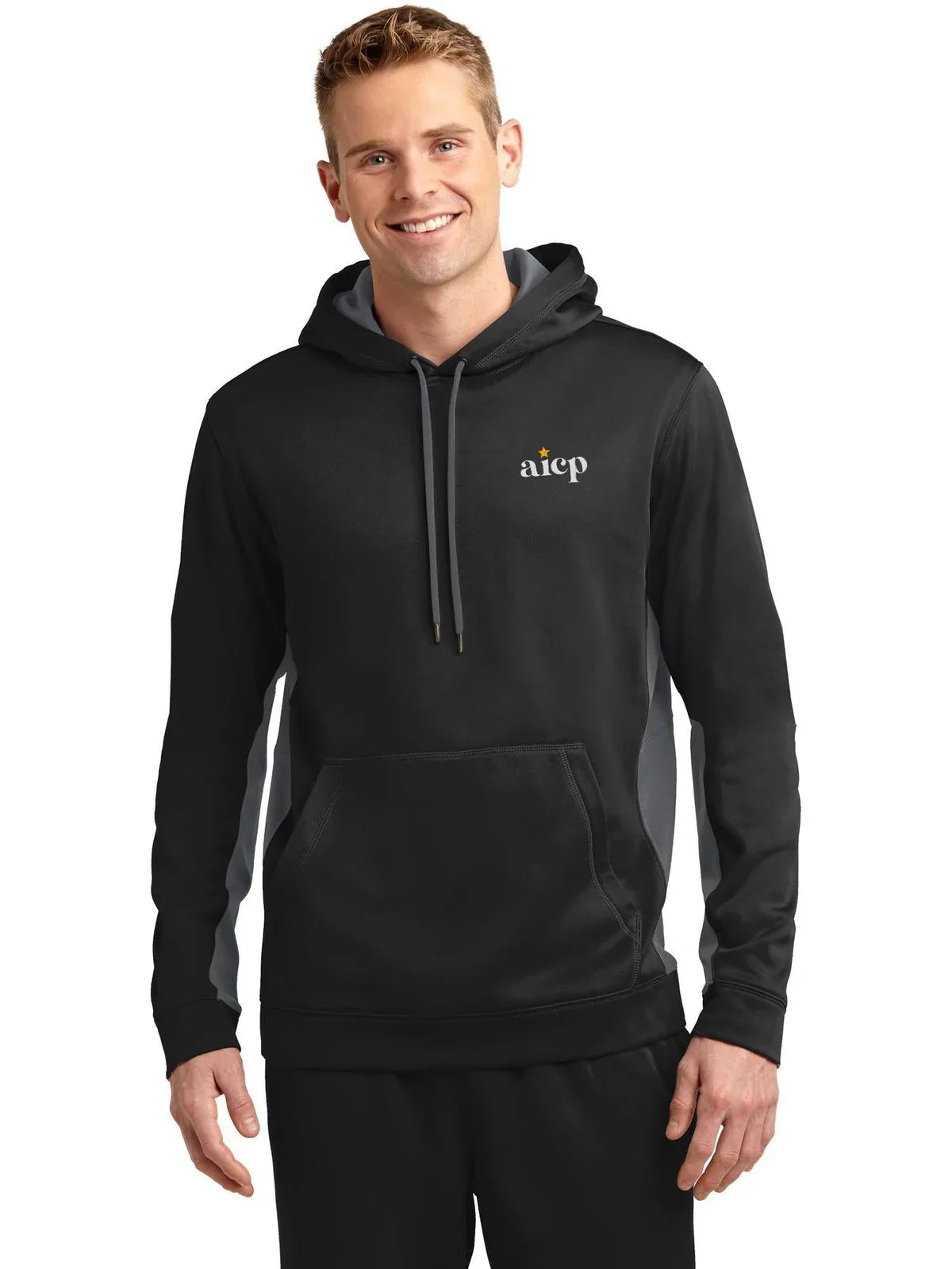Sport-Tek Sport-Wick Fleece Colorblock Hooded Pullover with custom logo embroidery