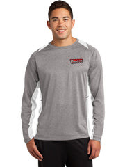 Sport-Tek Long Sleeve Heather Colorblock Contender Tee with custom logo embroidery