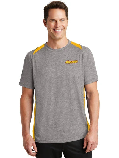 Sport-Tek Heather Colorblock Tee with custom logo embroidery