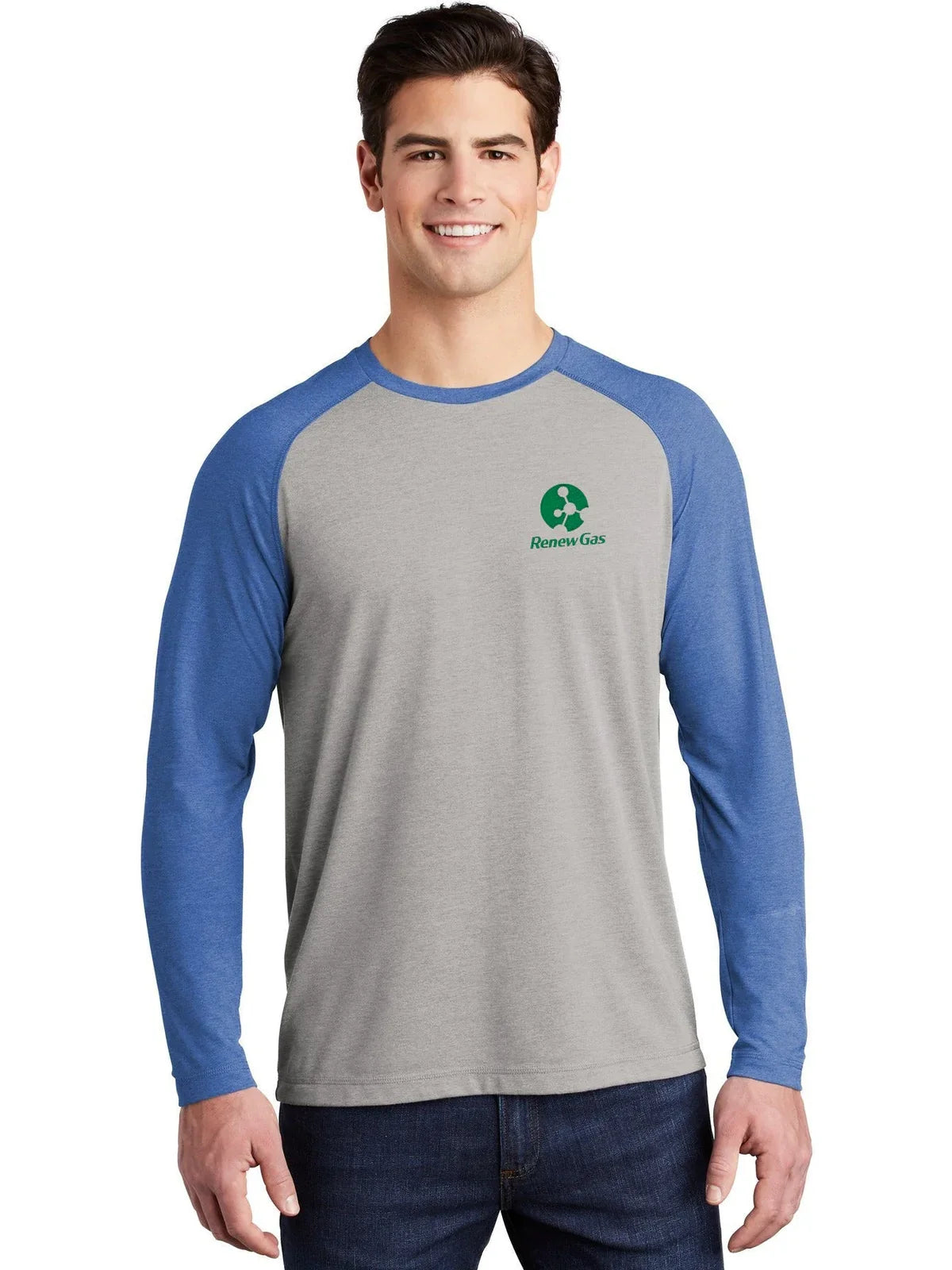 Sport-Tek PosiCharge Long Sleeve Tri-Blend Wicking Raglan Tee with custom logo embroidery