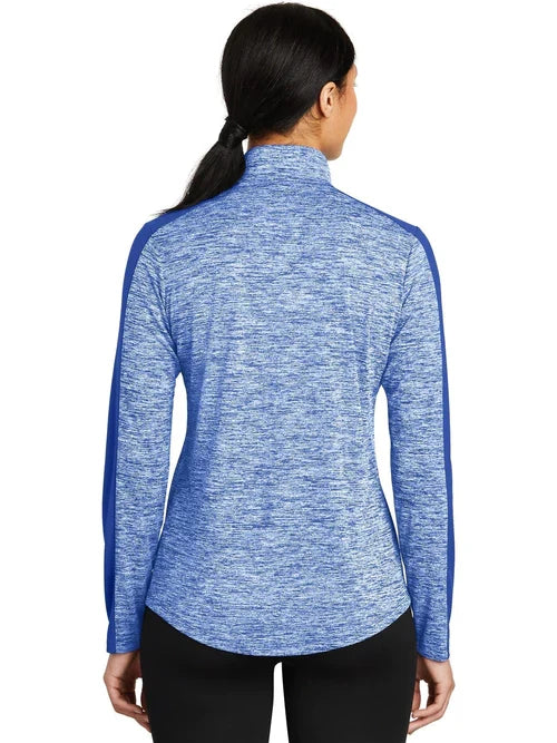 Sport-Tek Ladies PosiCharge Heather Colorblock 1/4-Zip with custom logo embroidery