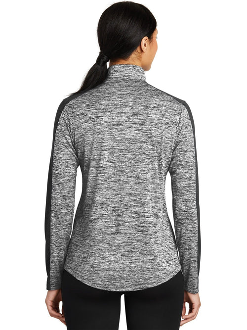 Sport-Tek Ladies PosiCharge Heather Colorblock 1/4-Zip with custom logo embroidery