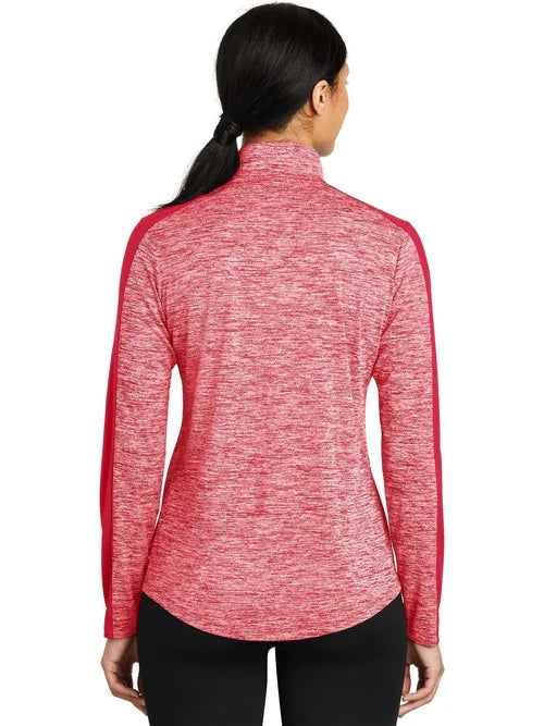 Sport-Tek Ladies PosiCharge Heather Colorblock 1/4-Zip with custom logo embroidery