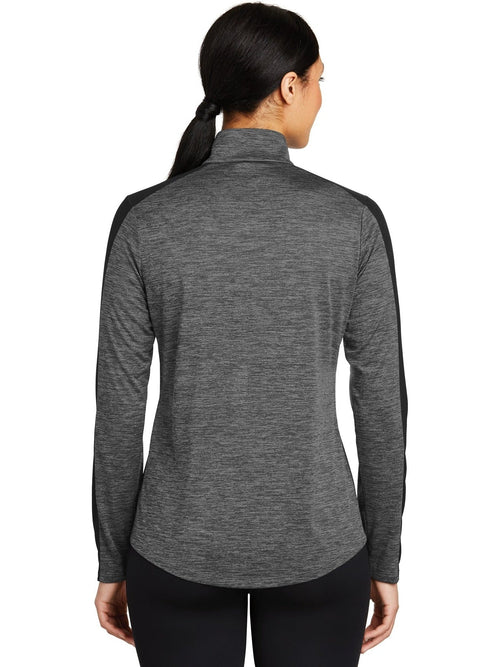 Sport-Tek Ladies PosiCharge Heather Colorblock 1/4-Zip with custom logo embroidery