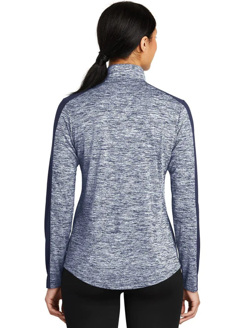 Sport-Tek Ladies PosiCharge Heather Colorblock 1/4-Zip with custom logo embroidery