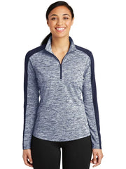 Sport-Tek Ladies PosiCharge Heather Colorblock 1/4-Zip with custom logo embroidery