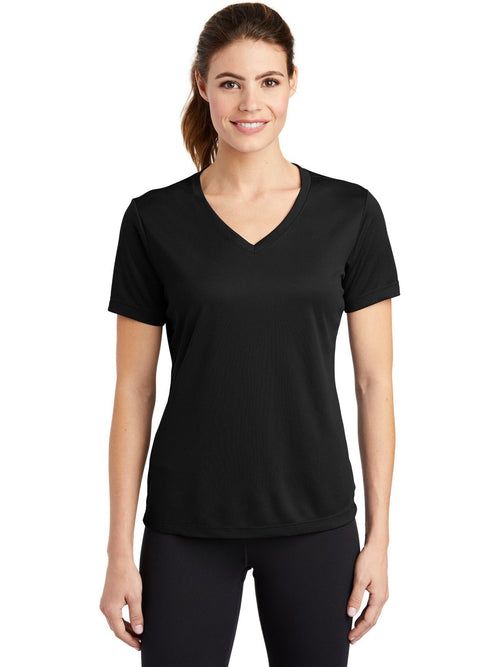 Sport-Tek Women's PosiCharge RacerMesh V-Neck Tee with custom logo embroidery