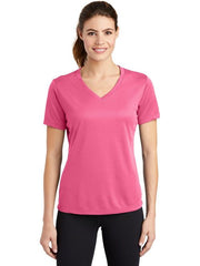 Sport-Tek Women's PosiCharge RacerMesh V-Neck Tee with custom logo embroidery