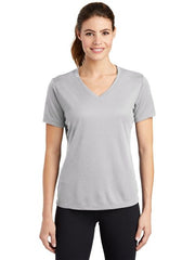 Sport-Tek Women's PosiCharge RacerMesh V-Neck Tee with custom logo embroidery