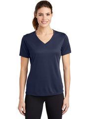 Sport-Tek Women's PosiCharge RacerMesh V-Neck Tee with custom logo embroidery