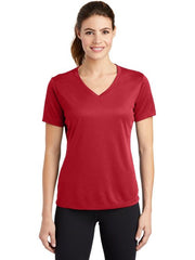 Sport-Tek Women's PosiCharge RacerMesh V-Neck Tee with custom logo embroidery