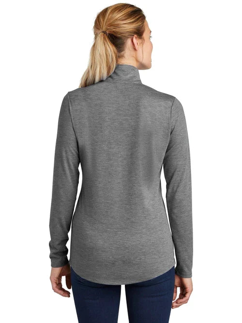 Sport-Tek Ladies PosiCharge Tri-Blend Wicking 1/4-Zip Pullover with custom logo embroidery