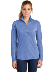 Sport-Tek Ladies PosiCharge Tri-Blend Wicking 1/4-Zip Pullover with custom logo embroidery