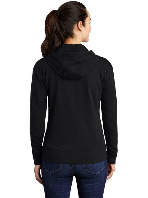 Sport-Tek Ladies PosiCharge Tri-Blend Wicking Fleece Full-Zip Hooded Jacket with custom logo embroidery