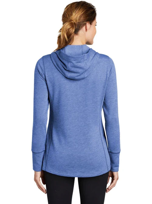 Sport-Tek Ladies PosiCharge Tri-Blend Wicking Fleece Hooded Pullover with custom logo embroidery