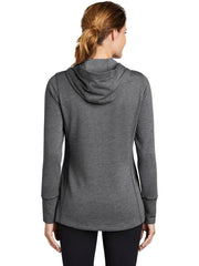 Sport-Tek Ladies PosiCharge Tri-Blend Wicking Fleece Hooded Pullover with custom logo embroidery