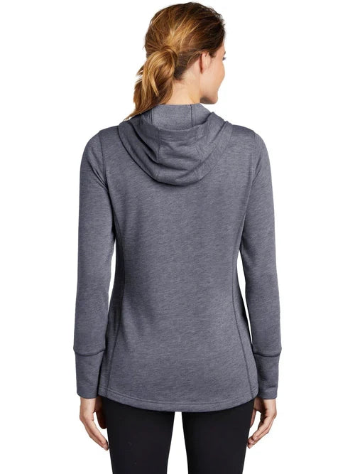 Sport-Tek Ladies PosiCharge Tri-Blend Wicking Fleece Hooded Pullover with custom logo embroidery
