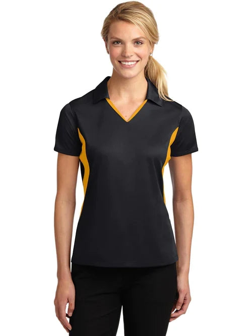 Sport-Tek Ladies Side Blocked Micropique Sport-Wick Polo with custom logo embroidery