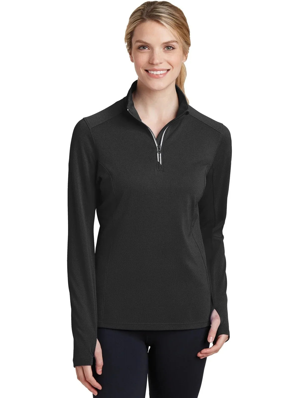 Sport-Tek Women's Sport-Wick Textured 1/4-Zip Pullover with custom logo embroidery