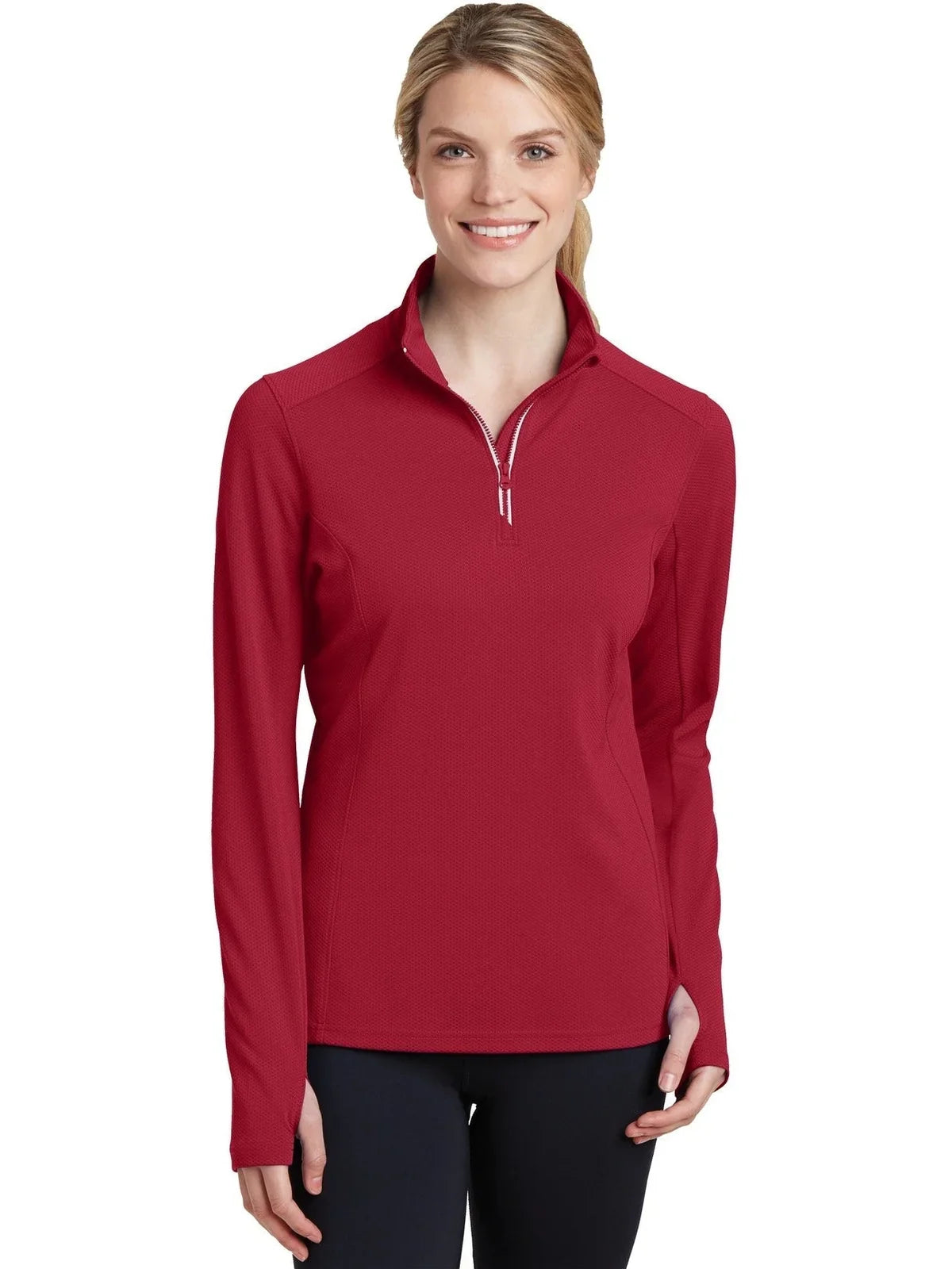 Sport-Tek Women's Sport-Wick Textured 1/4-Zip Pullover with custom logo embroidery