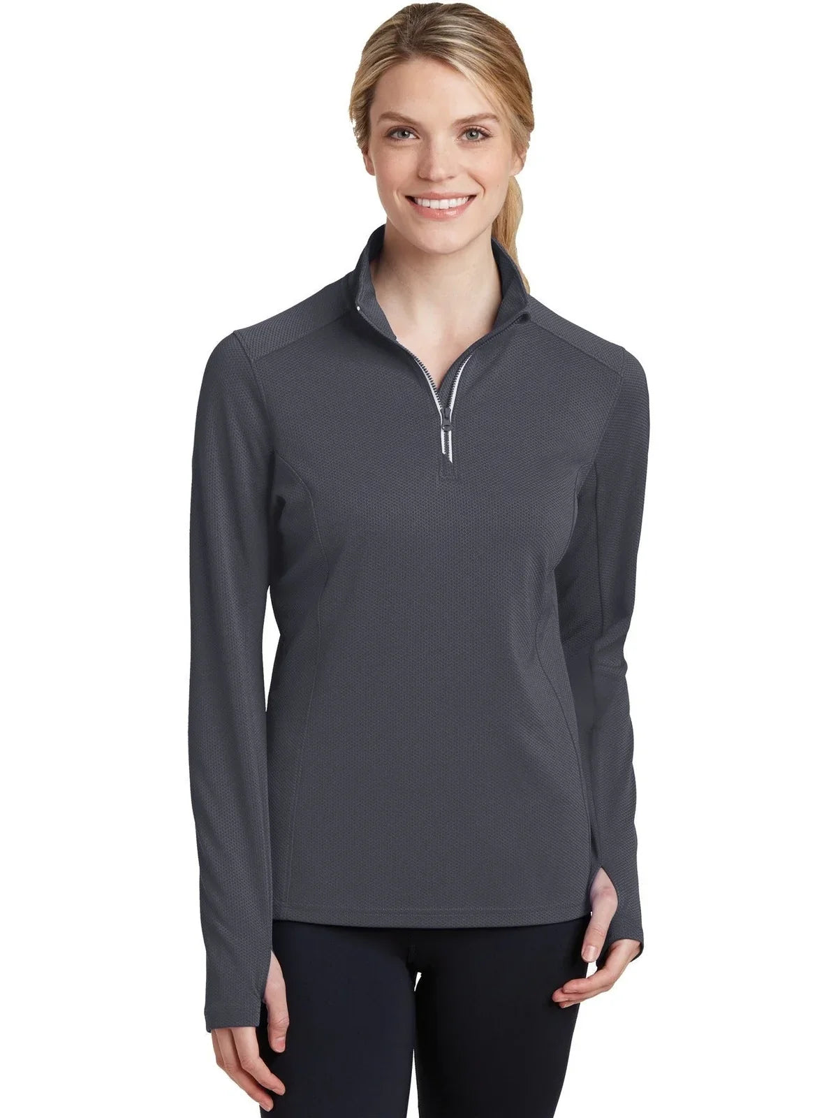 Sport-Tek Women's Sport-Wick Textured 1/4-Zip Pullover with custom logo embroidery