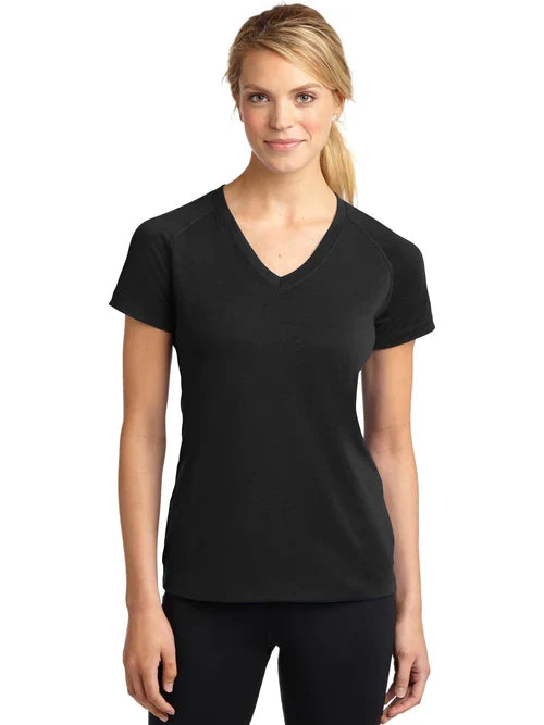 Sport-Tek Ladies Ultimate Performance V-Neck with custom logo embroidery