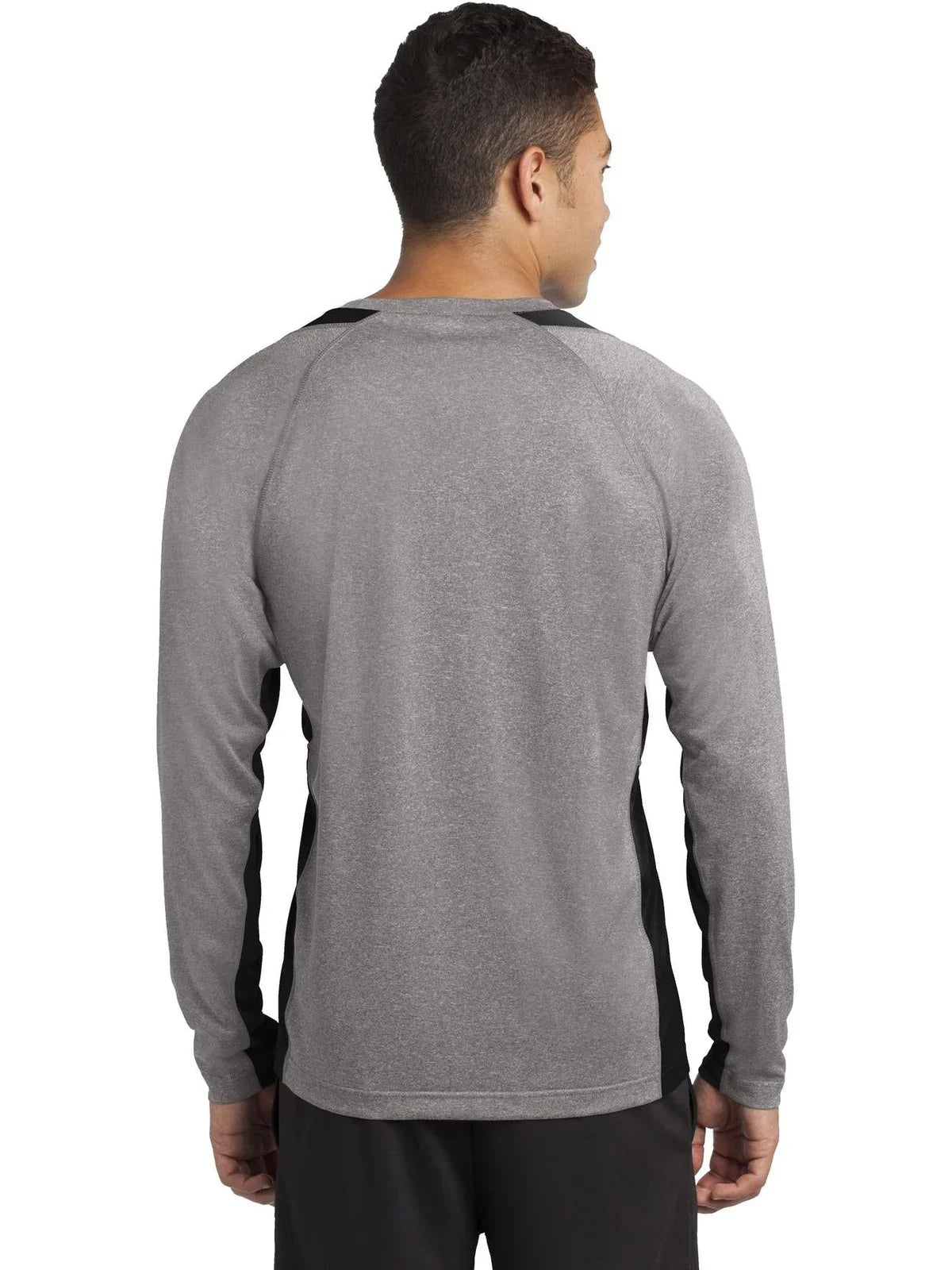 Sport-Tek Long Sleeve Heather Colorblock Contender Tee with custom logo embroidery