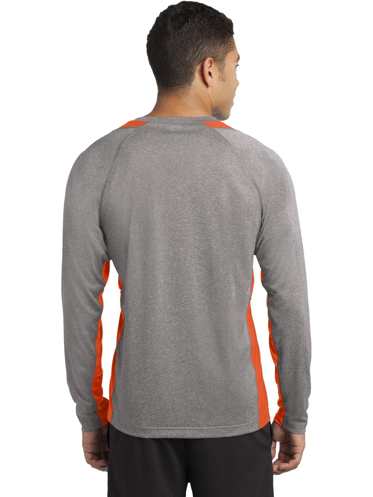 Sport-Tek Long Sleeve Heather Colorblock Contender Tee with custom logo embroidery