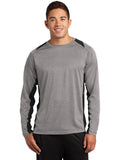 Sport-Tek Long Sleeve Heather Colorblock Contender Tee with custom logo embroidery