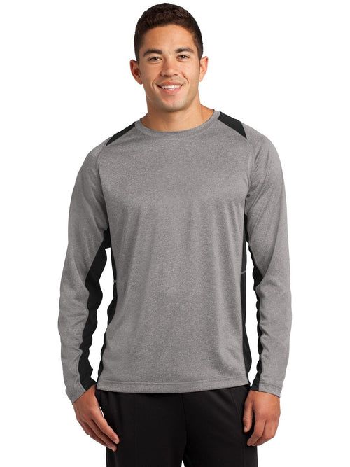 Sport-Tek Long Sleeve Heather Colorblock Contender Tee with custom logo embroidery