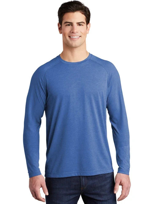 Sport-Tek PosiCharge Long Sleeve Tri-Blend Wicking Raglan Tee with custom logo embroidery