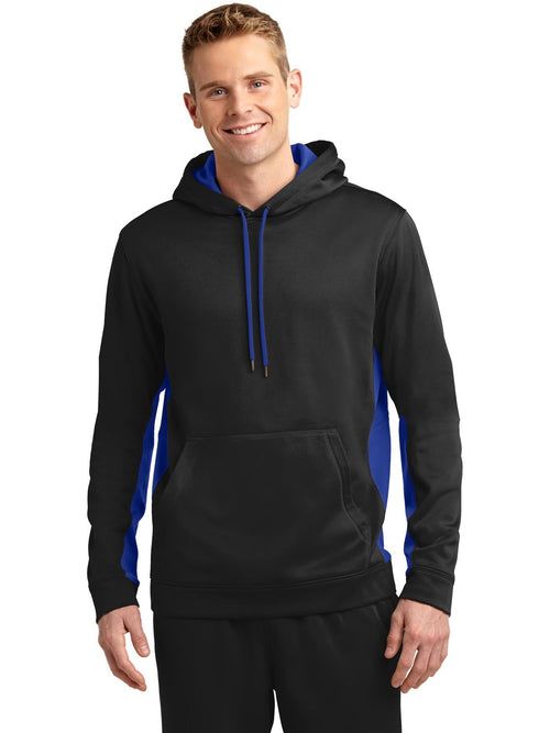Sport-Tek Sport-Wick Fleece Colorblock Hooded Pullover with custom logo embroidery